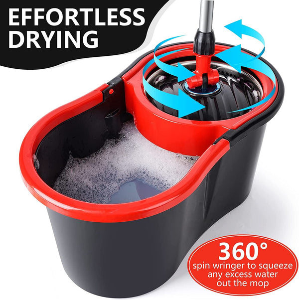 Set mop magic rotativ 360 grade , cu talpă și cuva din inox , 4 rezerve diferite