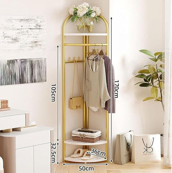 Raft decorativ de colt cu 3 rafturi, auriu cu efect marmura