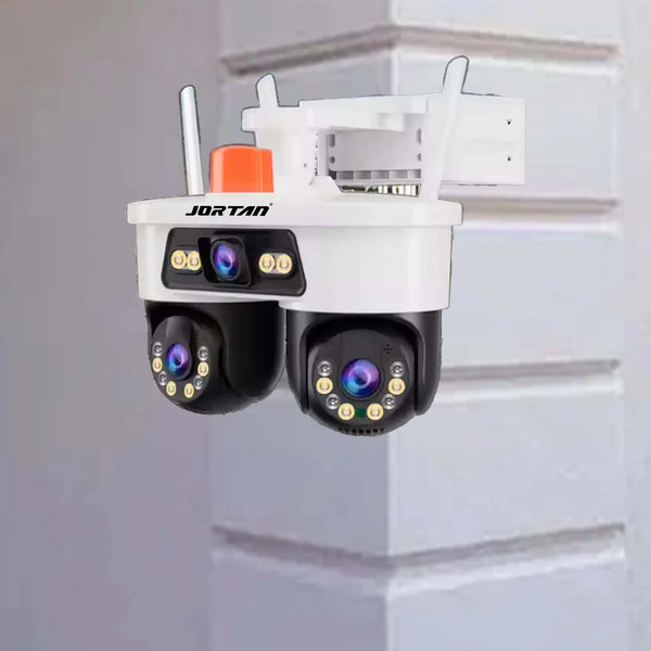 Camera de Supraveghere JORTAN, WiFi, Tripla, 9MP, PTZ 355°, 3 Lentile, IP66, Audio Bidierctional + Card 32GB