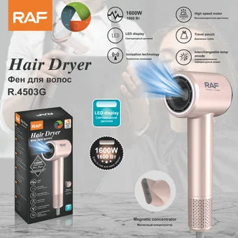 Uscator de par cu ioni negativi, RAF R4503G, 1600W, 2 viteze, buton de aer rece, 1 cap magnetic inclus