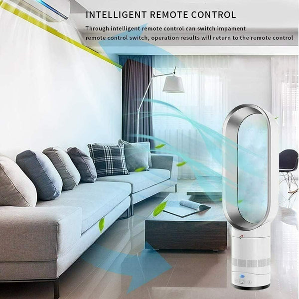 Ventilator fără pale, alb-argintiu, tip coloană, 16 inch, telecomandă inteligentă cu oscilație și temporizator