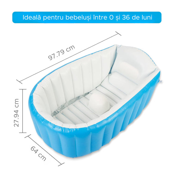 Cadita gonflabila pentru bebelusi si copii, Simply joy, portabila, pliabila, albastra