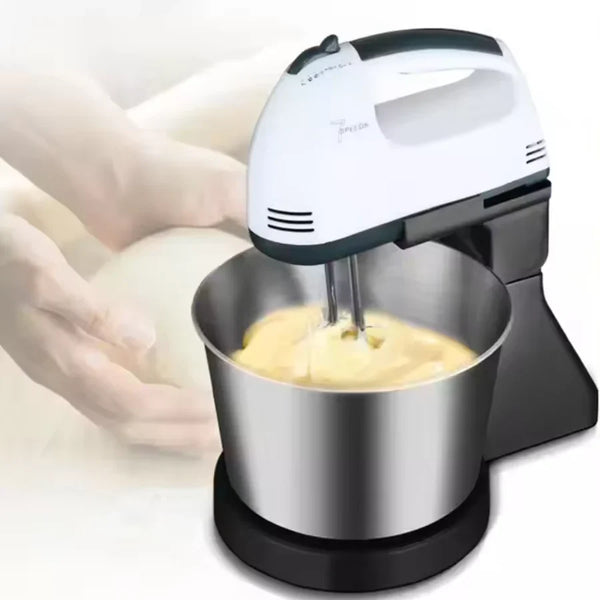 Mixer cu bol inox, putere 200 W, 2L, 7 trepte de Viteze + Set 3 tavi de prajituri, cu baza detasabila si forme diferite