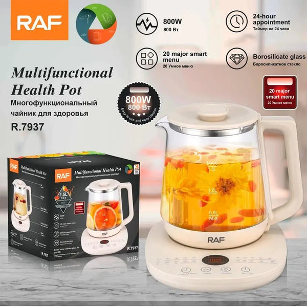 Ceainic Electric RAF 7937, 800W, 1.5l, Sticlă Borosilicată, fără fir, cu programare 24h