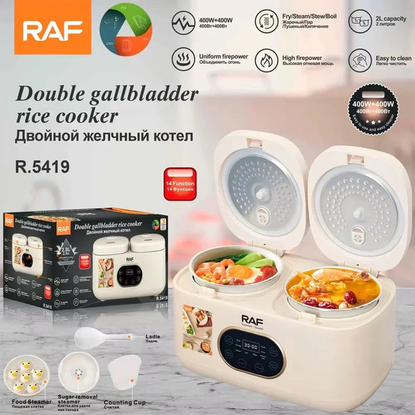 Aparat electric multifunctional rice cooker, RAF R5419, 800W, 4L, 14 functii, 2 compartimente