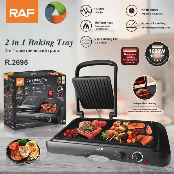 Grill Electric 2 în 1, RAF R2695, 1600W, Grill și Dublu Grill, Material Antiaderent, 49x22x36 cm