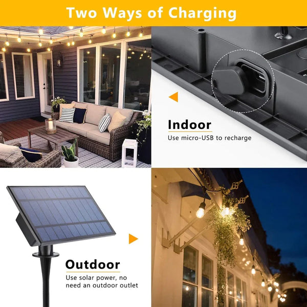 Ghirlanda solara 10 m cu 20 becuri Led Filament incluse, 2W, 3000K, IP65 lumina calda