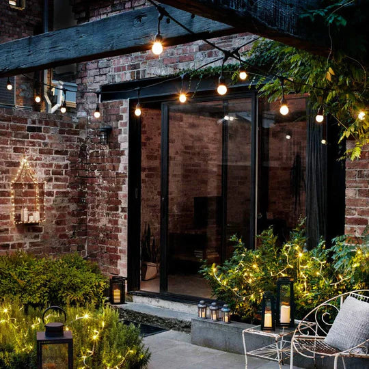 Ghirlanda solara 10 m cu 20 becuri Led Filament incluse, 2W, 3000K, IP65 lumina calda