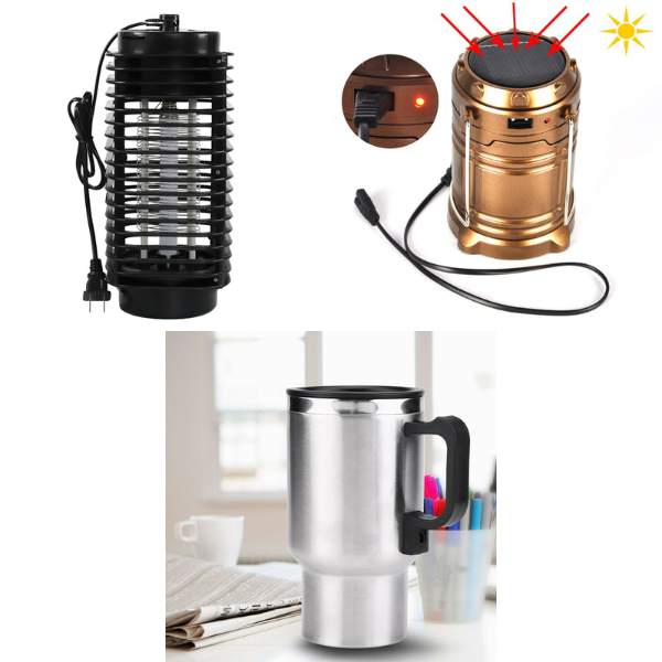 PACHET Lampa UV impotriva insectelor + Felinar solar cu led ideal pentru camping + Cana termos auto pentru cafea si ceai