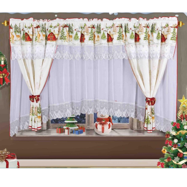 Set perdea cu draperie, motive de craciun, 400x160cm