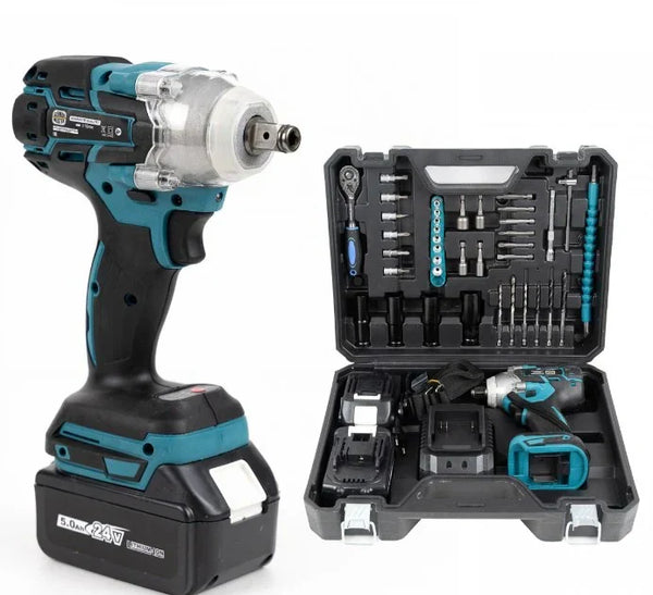 Cheie de impact, masina de Insurubat, 550Nm, 43 de Accesorii, 2 Acumulatori 48V si Valiza