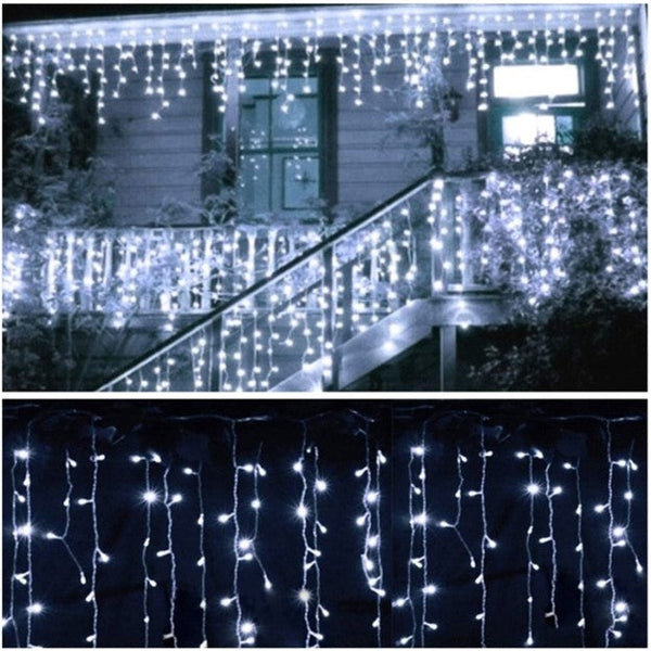 Instalatie LED tip franjuri 12m, de exterior, alba