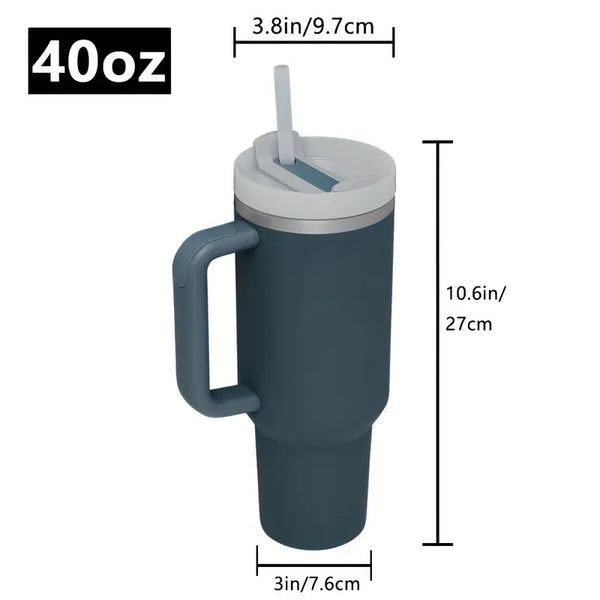 Set 2 x Termos pentru masina, 1200 ml, cu maner si pai, din otel inoxidabil 304