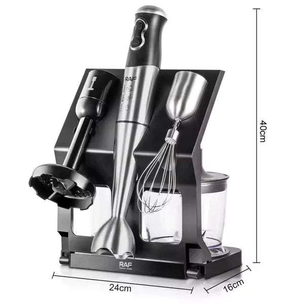 Blender RAF R3004, 5 in 1, 500W, recipient de 500ml, 700ml, tel si suport, 2 viteze, 4 lame din otel, 40 cm, negru-argintiu