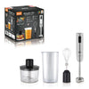 Blender RAF R3007, 4 in 1, 1600W, cu recipient de 500ml, vas de 600ml, tel si lame din otel, 2 viteze, argintiu-negru