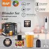 Blender RAF R3007, 4 in 1, 1600W, cu recipient de 500ml, vas de 600ml, tel si lame din otel, 2 viteze, argintiu-negru
