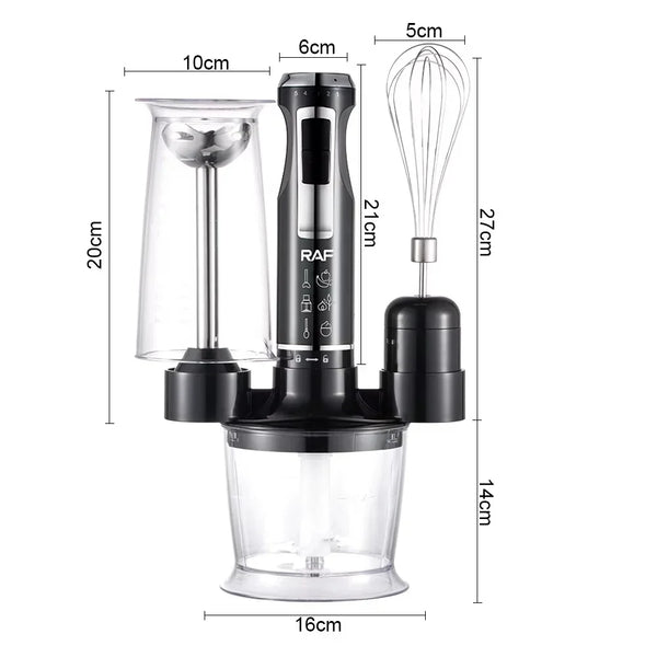 Blender RAF R3010, 4 in 1, 1600W, cu recipient de 500ml, de 600 ml si tel, lame din otel, 41 cm, negru-argintiu