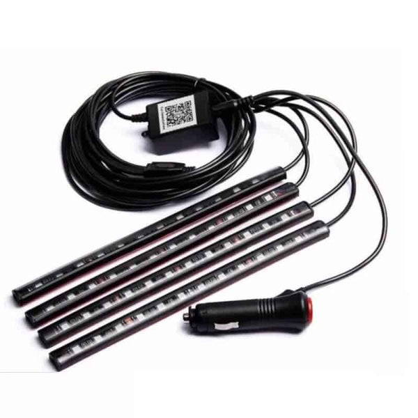 1+1 CADOU Sistem Iluminare Ambientala Auto cu 4 Benzi LED RGB si Telecomanda - 7 Culori Schimbabile