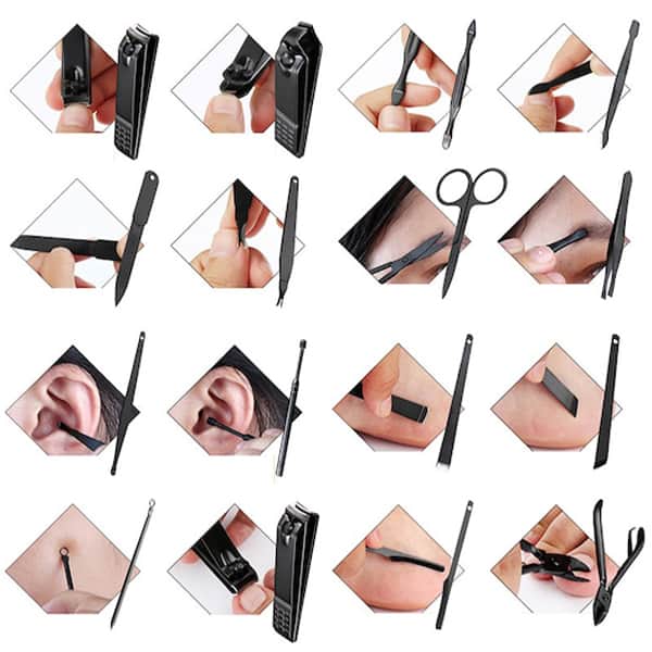 Trusa manichiura profesionala 16 piese, otel, carcasa din piele ecologica Reflection Vision