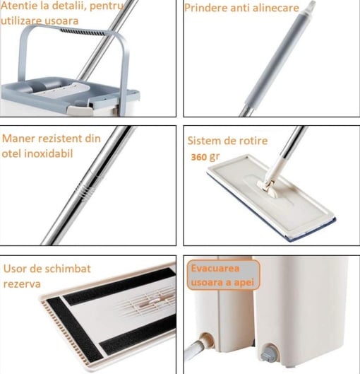 Mop profesional cu doua cuve de spalare si uscare + 2 rezerve cadou