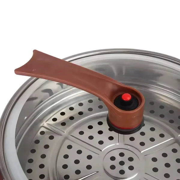 Oala electrica multifunctionala, Hoffmans HM-3031, 1500W, 32cm, sub presiune, material antiaderent, 5 trepte, roz-argintiu