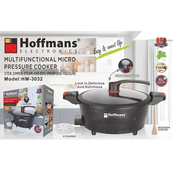 Oala electrica multifunctionala, Hoffmans HM-3032, 1500W, 6L capacitate, 32 cm diagonala, negru