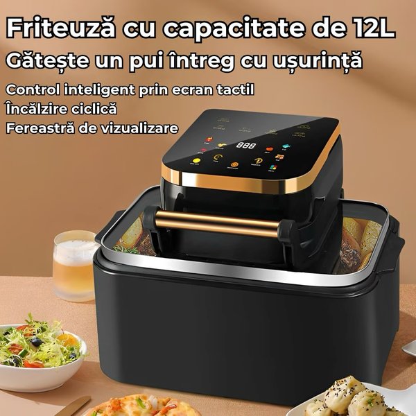 Friteuza profesionala cu aer cald 3 in1 digitala fara ulei Airfryer, 1700W, capacitate 12l, Control touch
