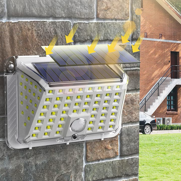 Set 3 x Lampa solara de perete cu senzor de miscare, impermeabila IP65, 90 LED-uri, alba