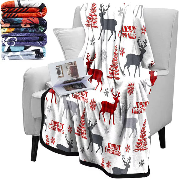 Set 2 x Patura flanel Christmas, 150x200cm, model fulgi de zapada, multicolor