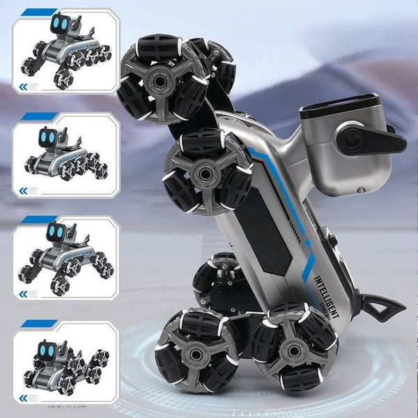 Câine Robot UWOT cu Telecomandă, 8 Roți, Cascadorii, Transformare, Muzică și Lumini LED, USB, 16x25x17 cm
