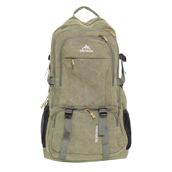 Rucsac munte/drumetie, kaki, 5 compartimente, material textil, 45 l, 60x35x20 cm