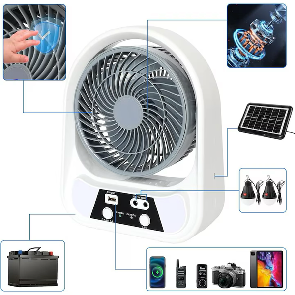 Ventilator solar cu 2 becuri si lanterna