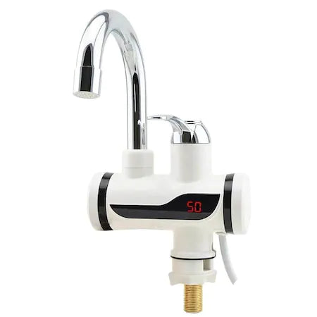Robinet electric cu incalzire instantanee a apei, putere 3KW, afisaj LCD al temperaturii, cu montare pe chiuveta, debit 1.5L/min, Alb