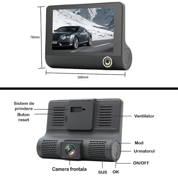 Camera auto tripla Blackbox L300-1, Full-HD, 3 camere-fata/spate/interior, ecran 4'', G Senzor