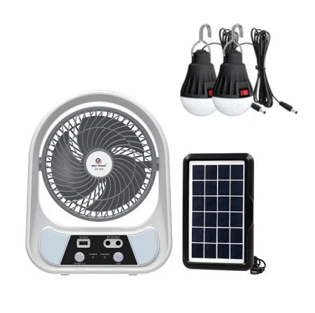 Ventilator solar cu 2 becuri si lanterna