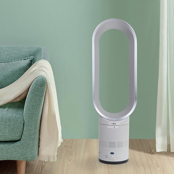 Ventilator fără pale, alb-argintiu, tip coloană, 16 inch, telecomandă inteligentă cu oscilație și temporizator