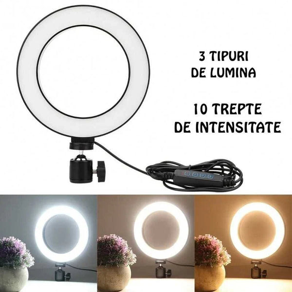 1+1 CADOU Lampa circulara LED cu trepied si suport de telefon