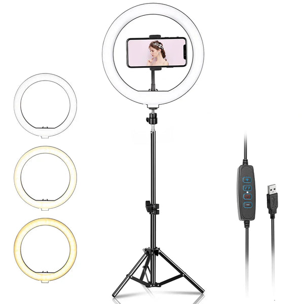 1+1 CADOU Lampa circulara LED cu trepied si suport de telefon