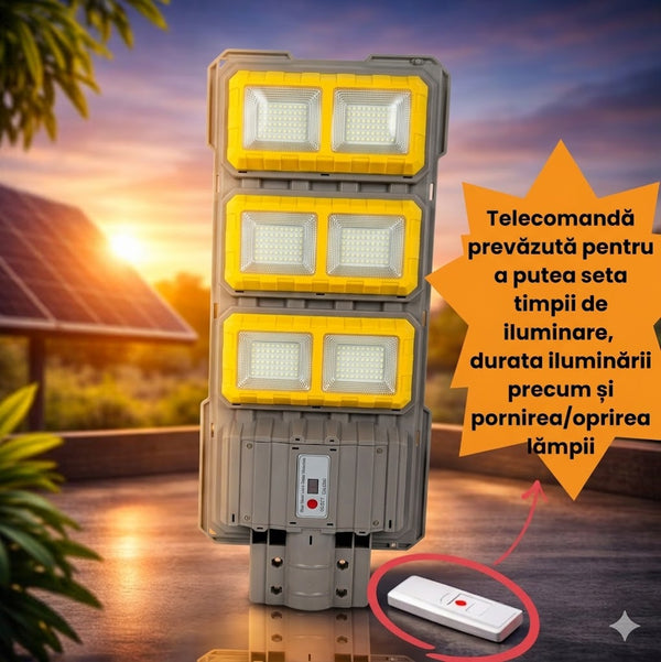 Lampa solara stradala 3000W, cu 6 COB LED, IP 66 + Suport lampa CADOU