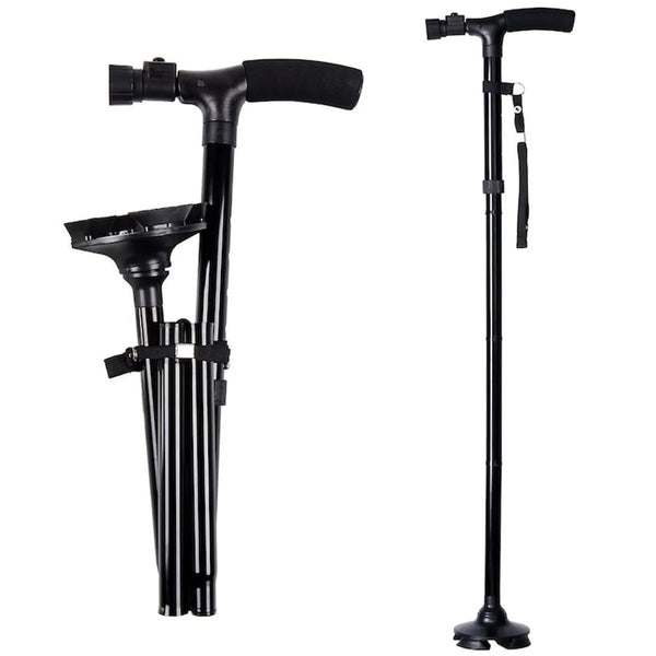 1+1 CADOU Baston telescopic de sprijin pliabil cu lanterna si pivoti stabilizatori