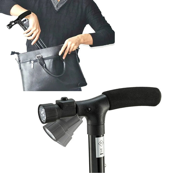 1+1 CADOU Baston telescopic de sprijin pliabil cu lanterna si pivoti stabilizatori