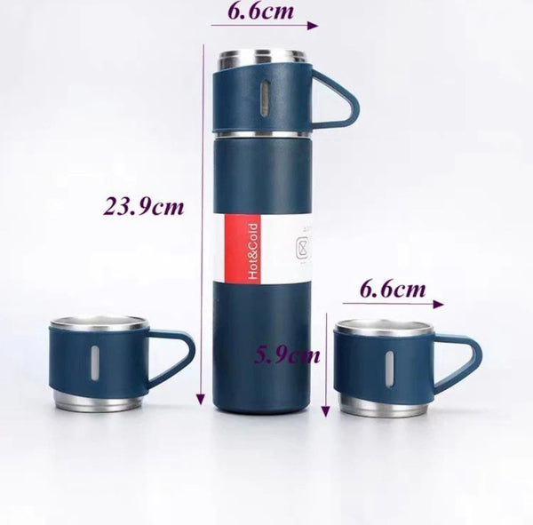 Set 3 piese: Termos 500 ml + 2 cesti, otel inoxidabil