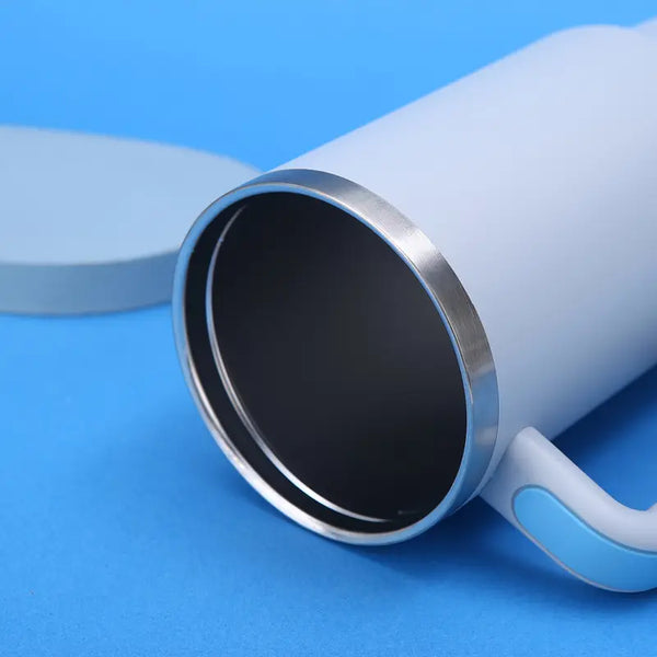 Set 2 x Termos pentru masina, 1200 ml, cu maner si pai, din otel inoxidabil 304