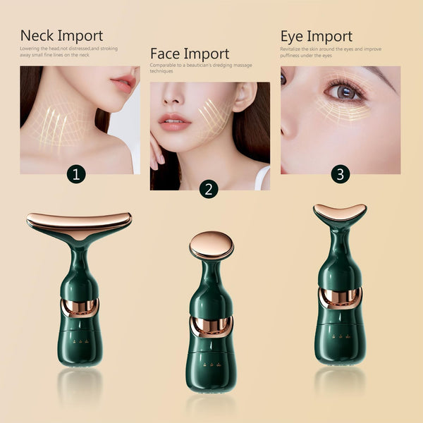 1+1 CADOU Dispozitiv Masaj Facial Multifunctional, 3 Capete Inter-Schimbabile
