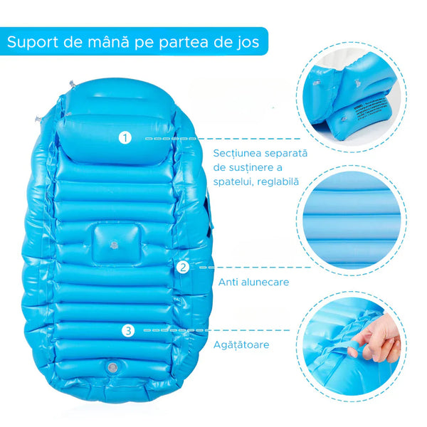 Cadita gonflabila pentru bebelusi si copii, Simply joy, portabila, pliabila, albastra