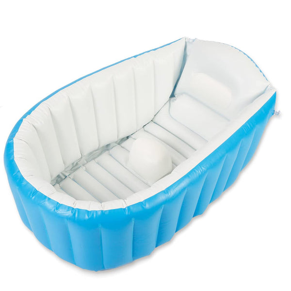 Cadita gonflabila pentru bebelusi si copii, Simply joy, portabila, pliabila, albastra
