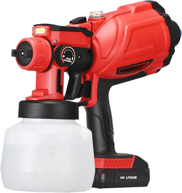 Pistol de vopsit electric 210W cu 3 moduri pulverizare, rezervor 1000ml, 2 baterii 4Ah incluse