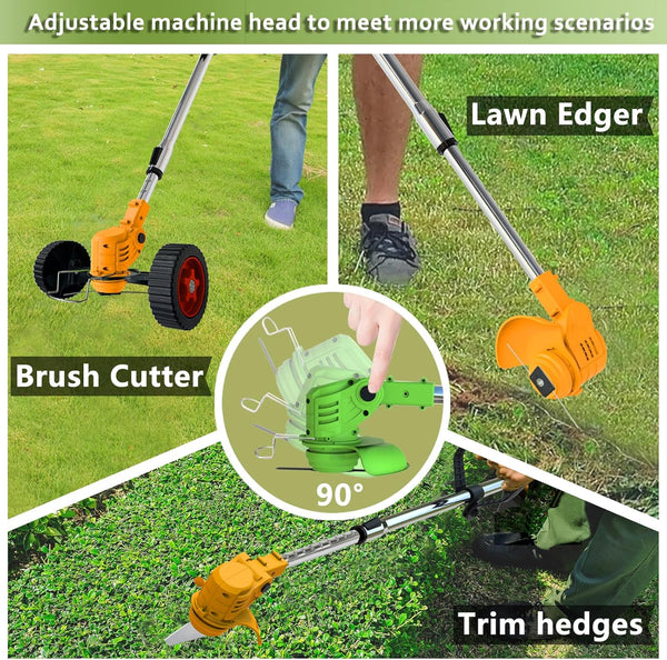 Motocoasa electrica 48V, 4000 mAh, 18000 RPM, cu 2 acumulatori si roti detasabile