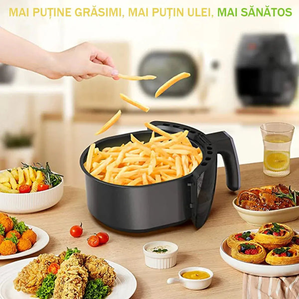 Air Fryer RAF R5330W - Friteuză cu Aer Cald, Fără Ulei, Display Digital, Capacitate 6L, 1500W, Negru