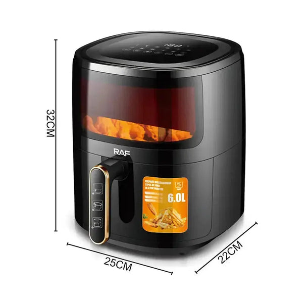 Air Fryer RAF R5330W - Friteuză cu Aer Cald, Fără Ulei, Display Digital, Capacitate 6L, 1500W, Negru